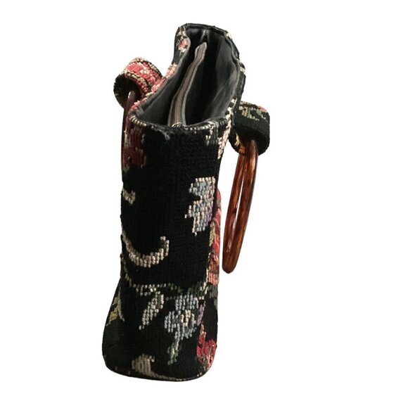 VTG JR Florida Tapestry Tote Bag Purse Faux-Tortoise Shell Handle 295E - Picture 4 of 9